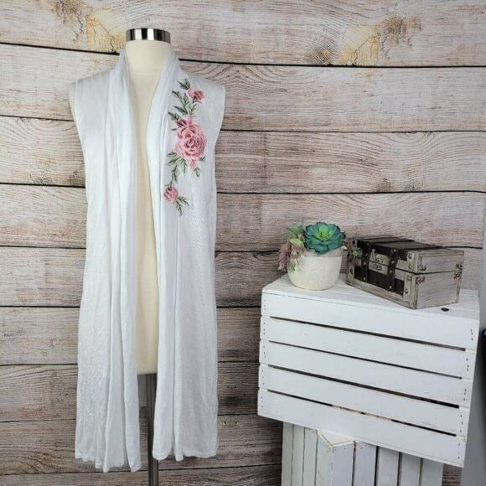 NWT Joseph A. Women's White Floral Embroidered Open Front Cardigan Size XL